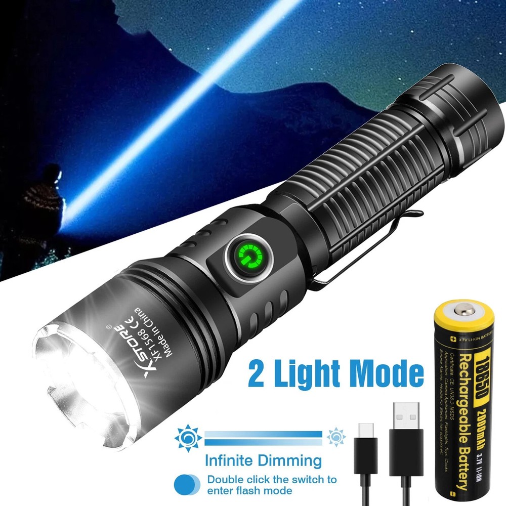 50000000 Lumen Super Bright LED Tactical Flashlight Rechargeable LED Work Light