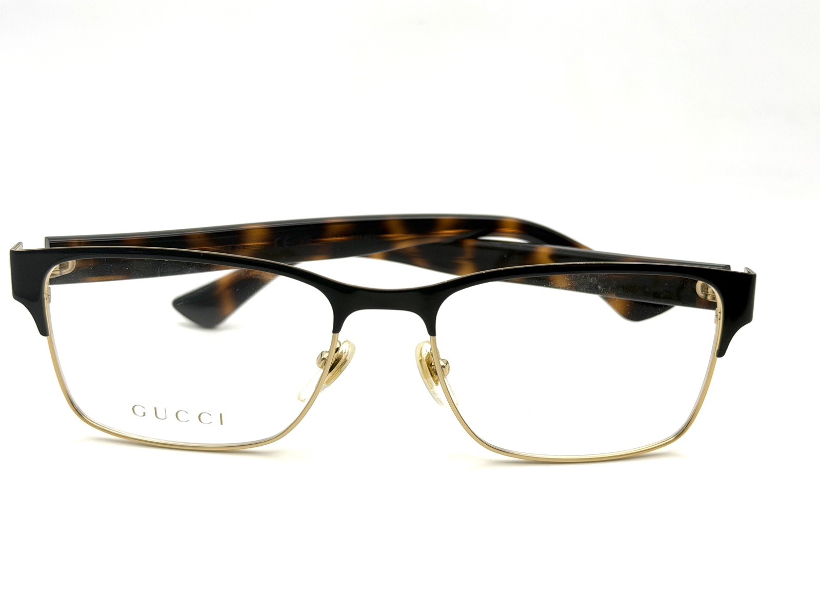 Gucci GU0750O 002 Black & Gold Eyeglasses frame Tortoise Temples 56mm New