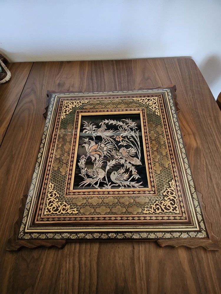 Vintage Middle Eastern Khatam Frame W/Handmade Copper Art
