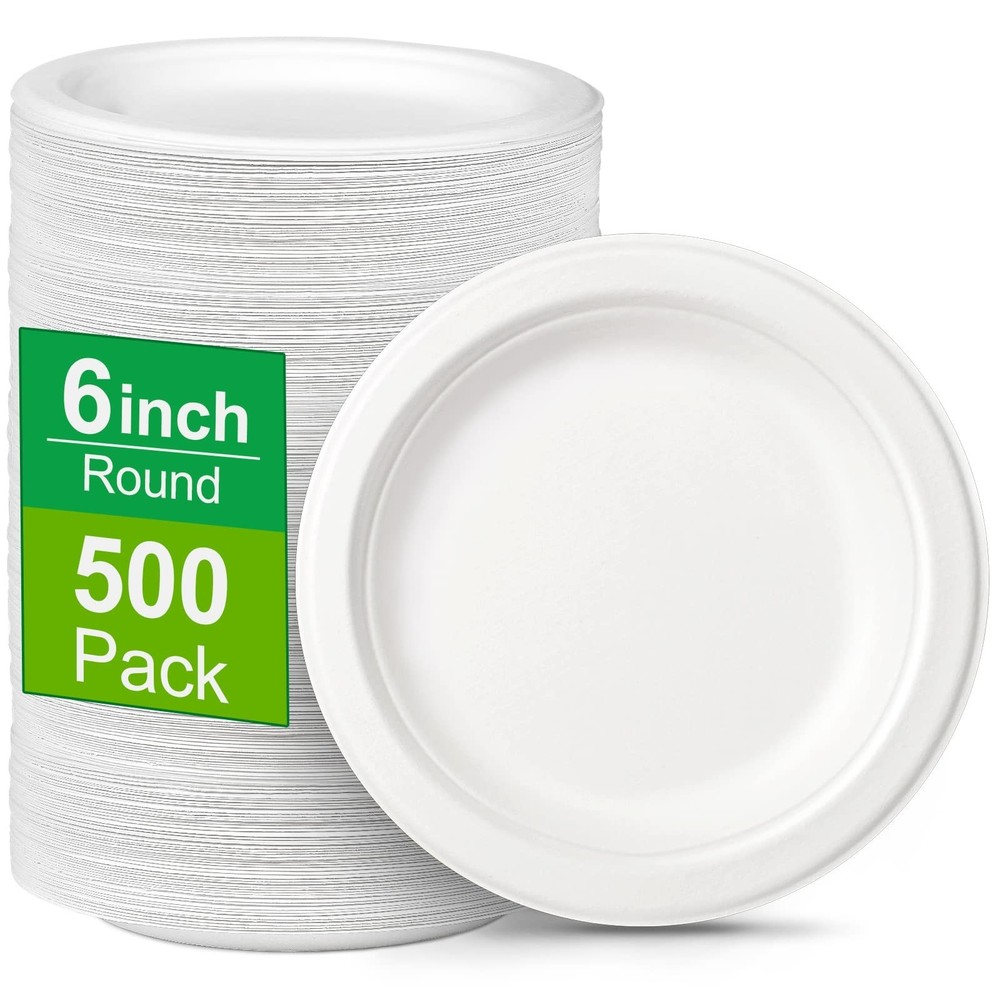 Small Paper Plates 6 inch, 500 Pack Plates Bulk, 100% Compostable Disposable ...