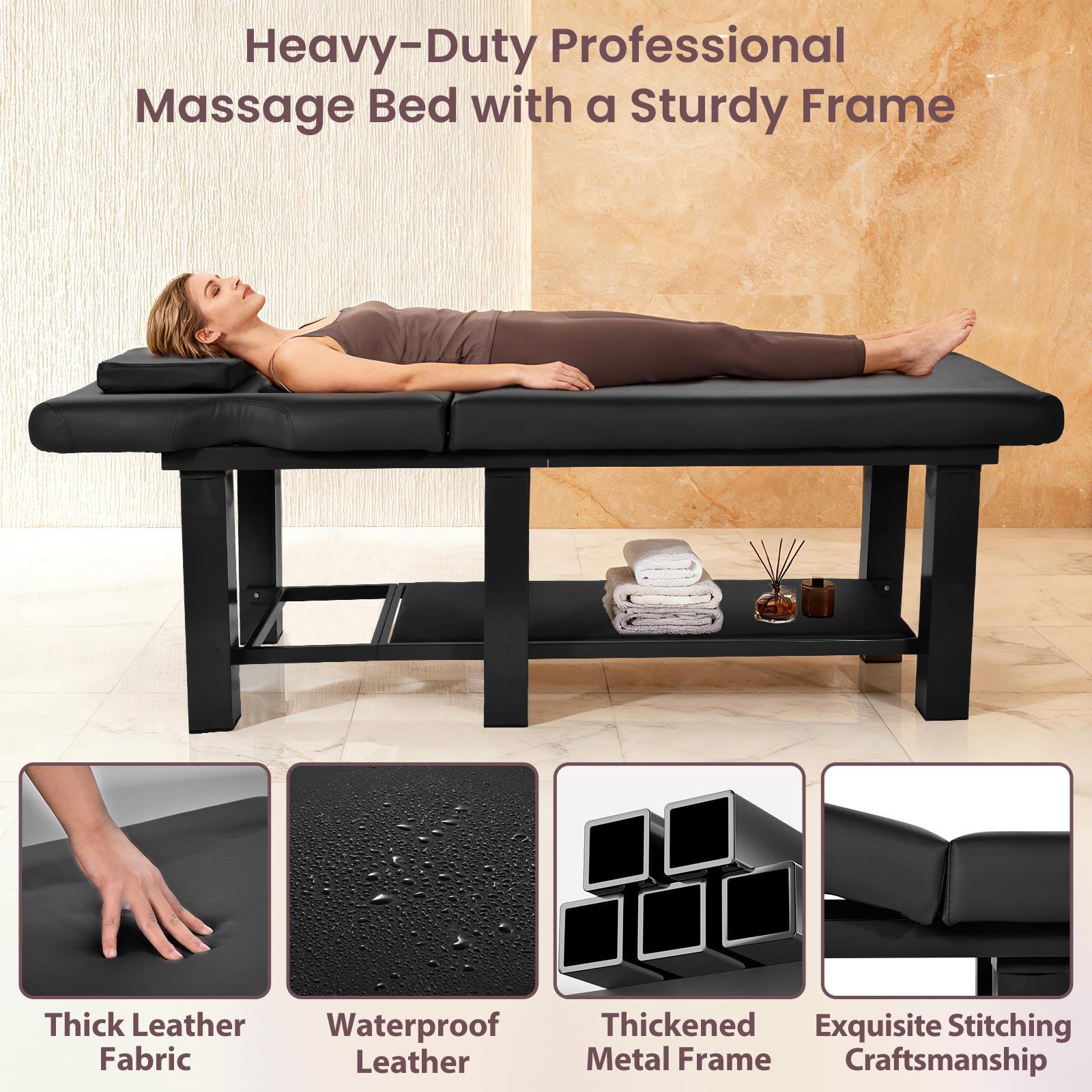 Physical Therapy Bed PU Leather/Metal Frame Spa Bed Heavy Duty Salon Bed