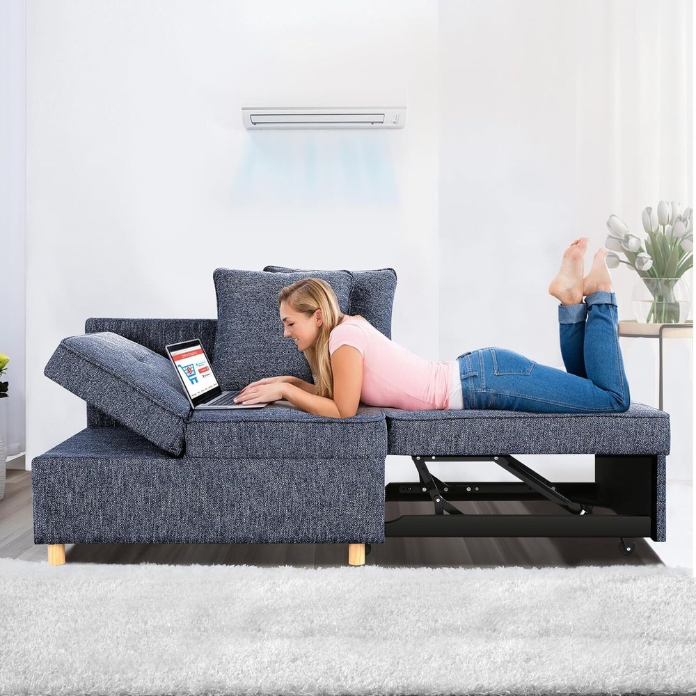 Folding Ottoman Sofa Bed Chair 4-in-1 Sleeper Sofa w/Adjustable Backrest+Pillows