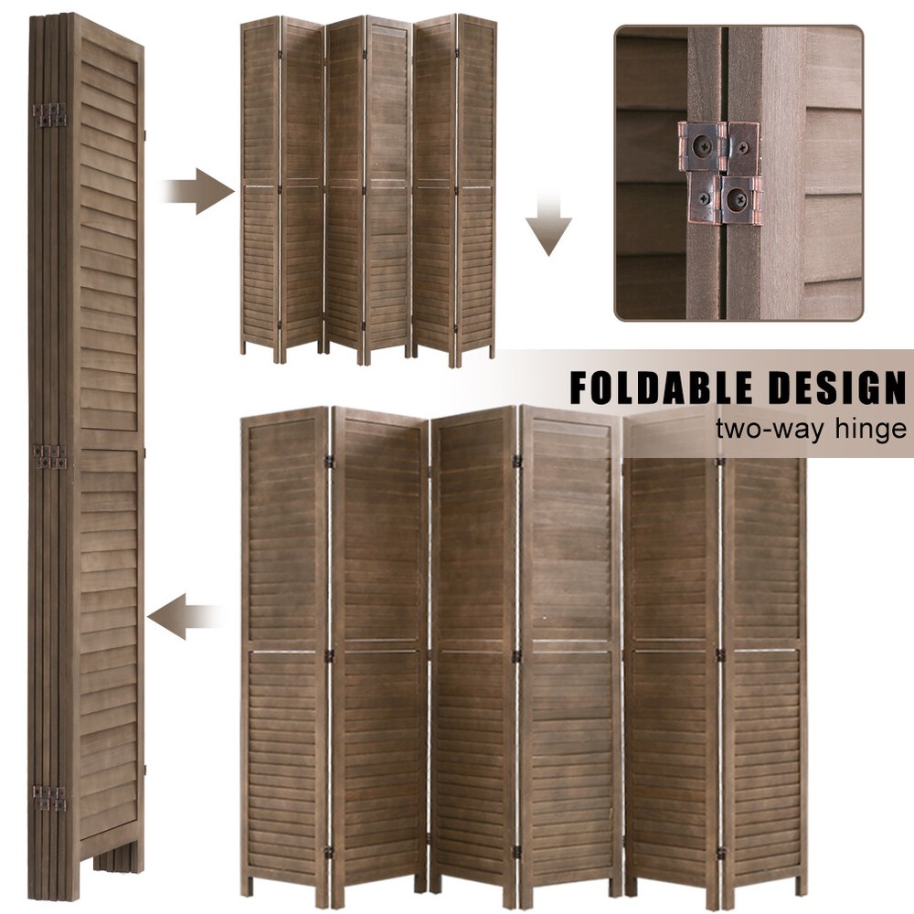 6 Panel Wood Room Divider, Privacy Wall Divider Folding Wood Screen Panel, Brown