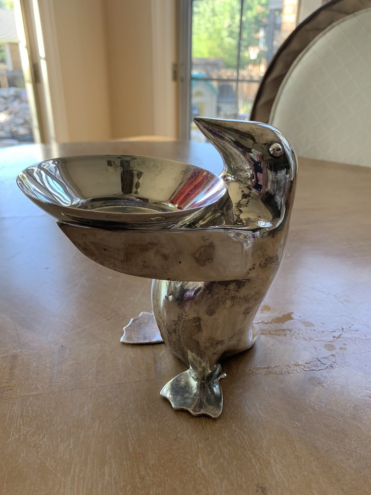 Restoration Hardware Silver Plate Penguin Butler Candy Dish Keys Nuts