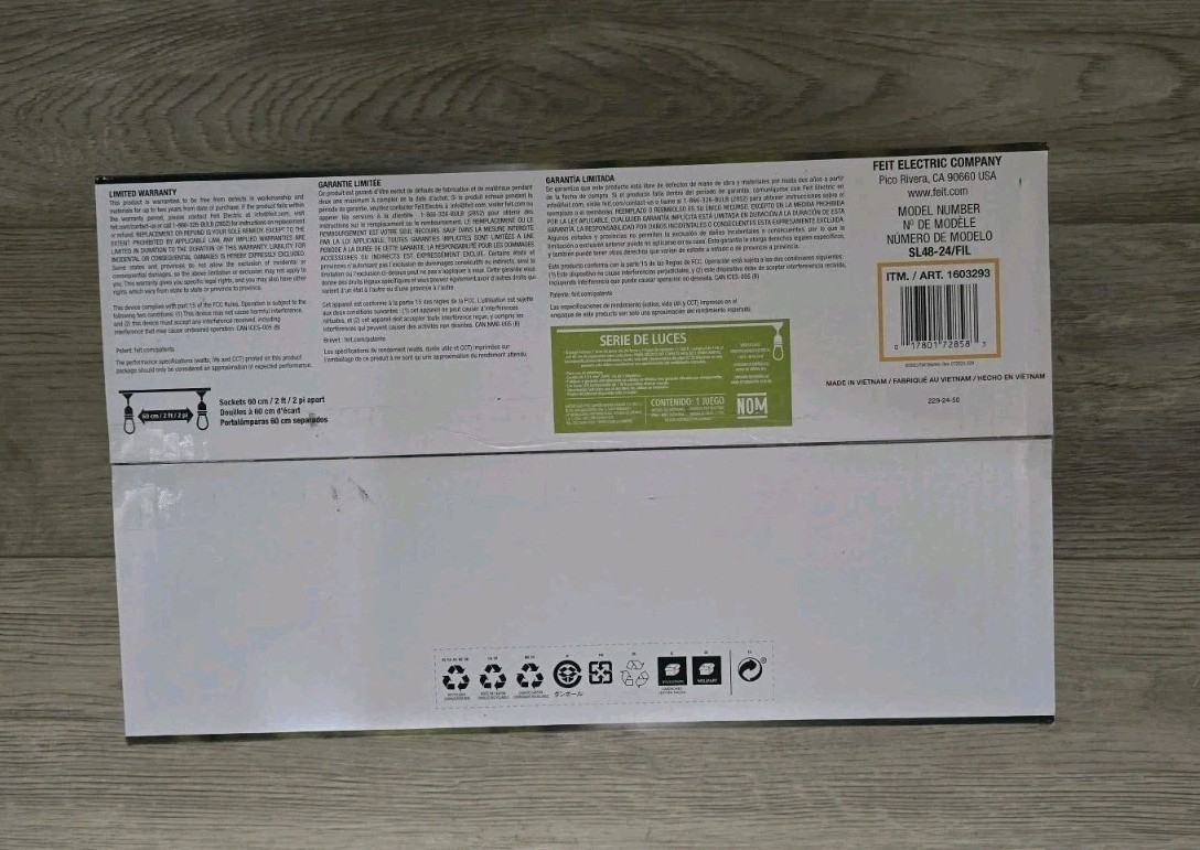 Feit Electric 48' LED Filament String Light 24 bulbs waterproof Indoor/outdoor