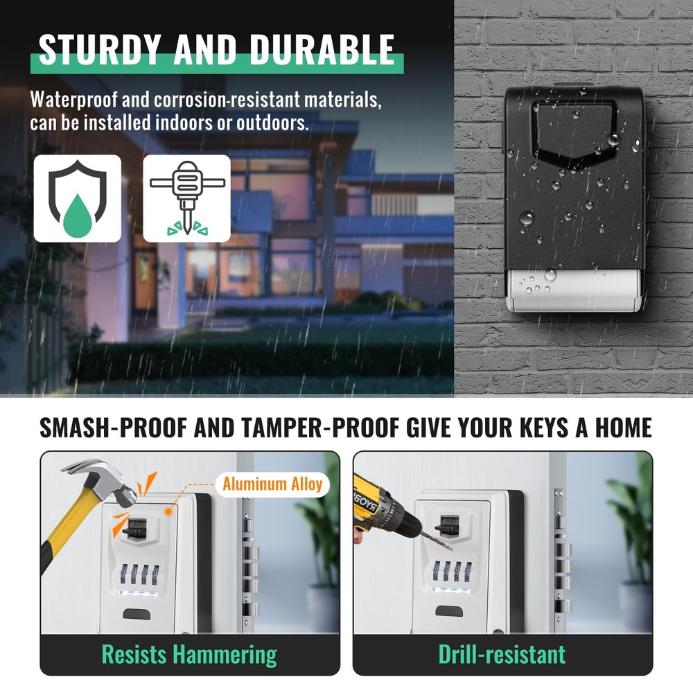 Key Lock Box for Outside with Light Up Dials - Sturdy Waterproof Combination Key