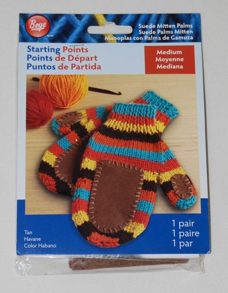 New Boye Starting Points Tan Suede Mitten Palms with Pattern sz Medium 1 pair