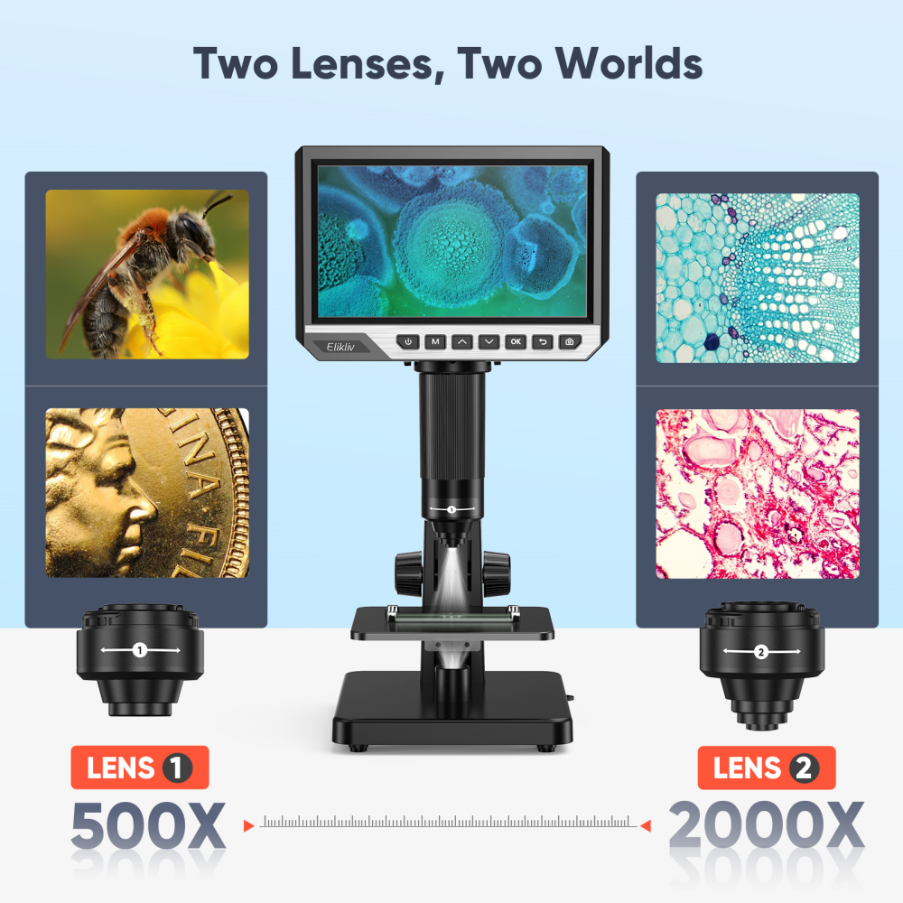 Elikliv 7'' Digital Microscop 2000X Biological Microscope Remote Control NEW