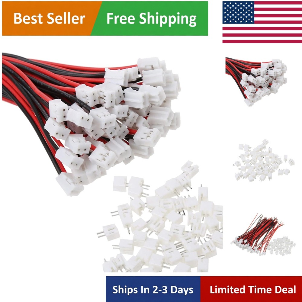 JST Ph 2.0 Mini Connector Kit: 20 Sets 2-Pin with 150mm Wire for Electronics