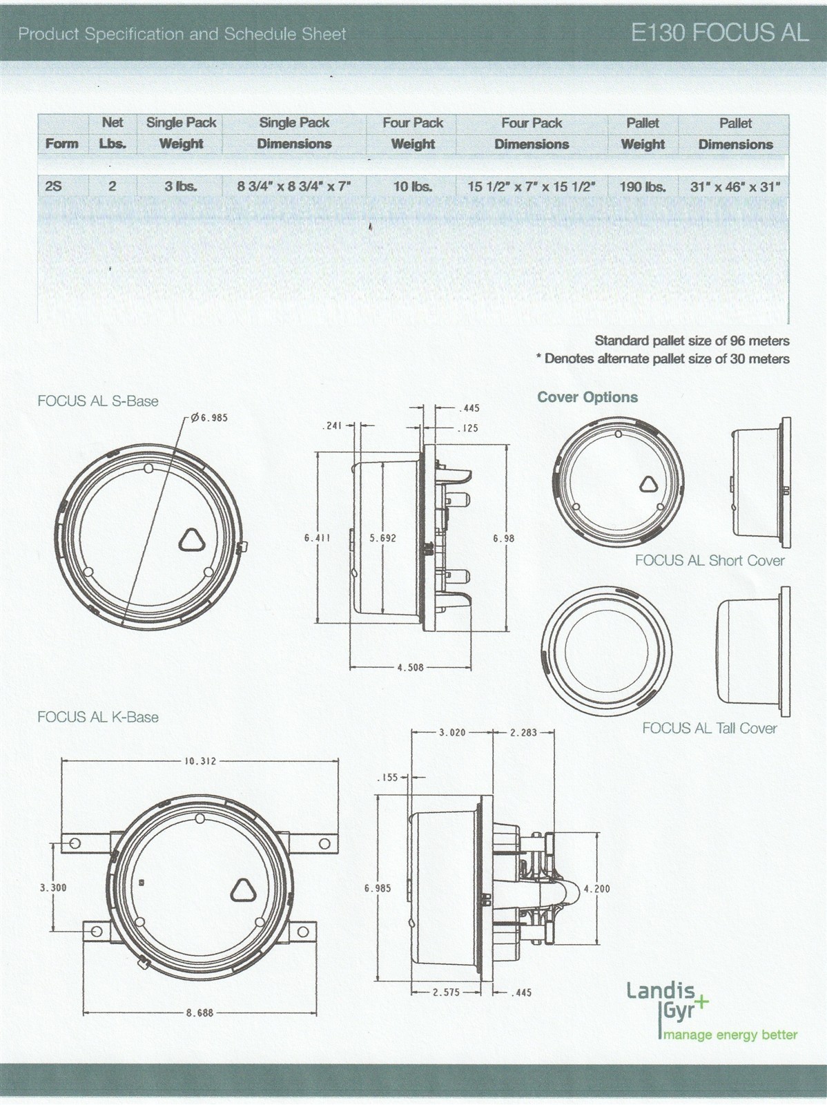 LANDIS+GYR Focus Digital Watthour Meter Type ALF, FORM 2S, CL200, 240V