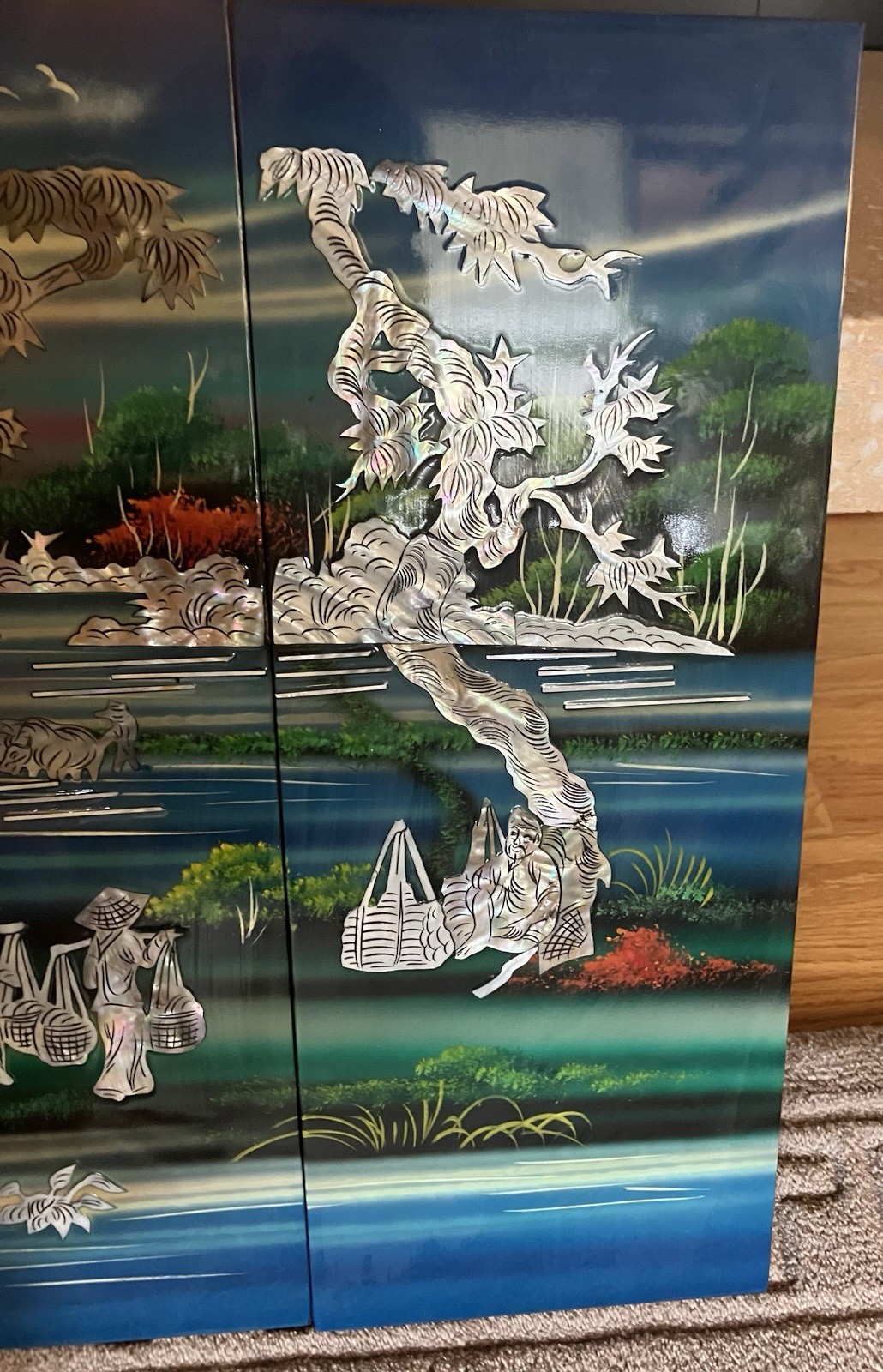 4-panel Handcrafted Vietnamese Lacquer And Mother Of Pearl Inlay Wall Art: 19X30