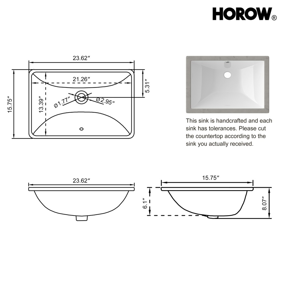 Undermount Bathroom Sink Rectangle Vessel Sink with Overflow,White Ceramic