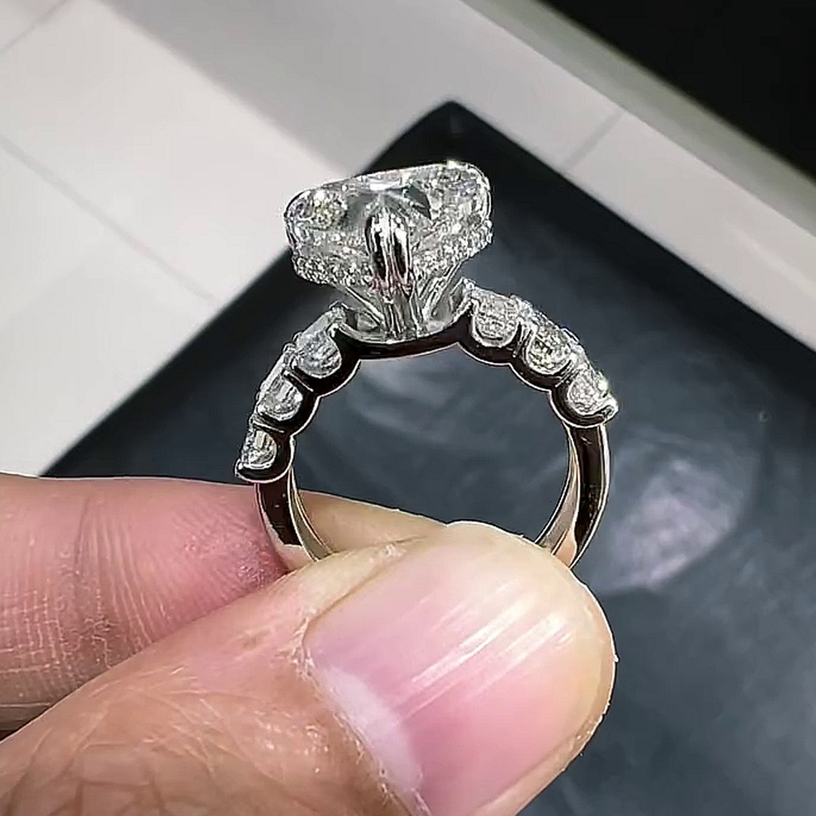 5.45CTW Heart Cut Moissanite Half Eternity Engagement Ring 14K White Gold Plated