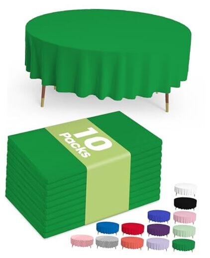 Plastic Table Cloth Disposable 10 Pack, 84'' Round Table 84" Round Green