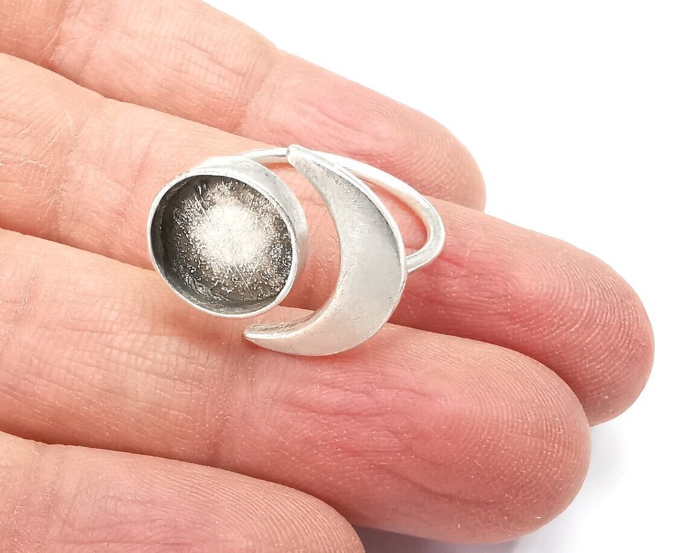Crescent Moon Silver Ring Blank Base Bezel Settings Cabochon Mountings G27638