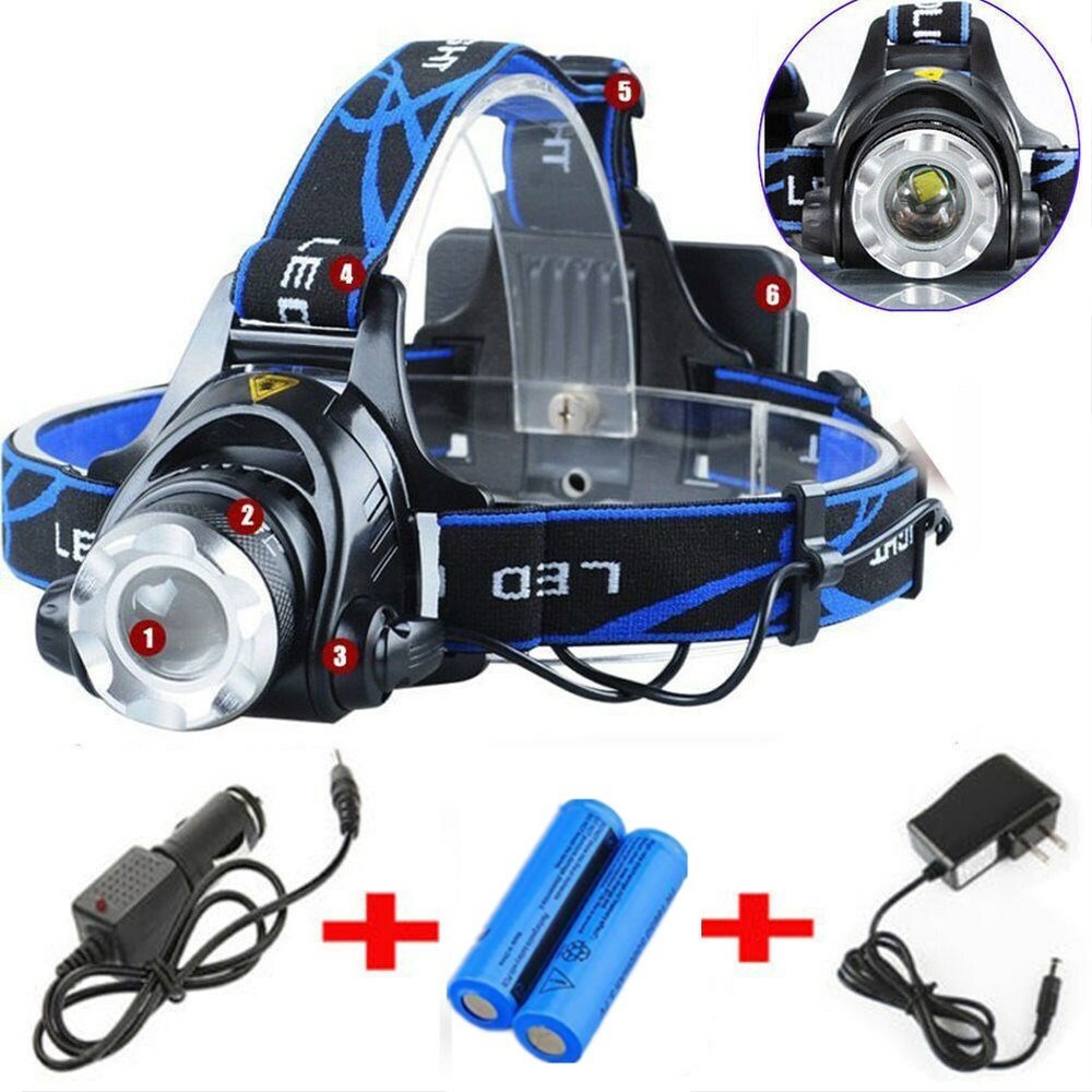 99000000lm LED Headlamp Rechargeable Headlight Head Torch Lamp Flashlight+2 Char