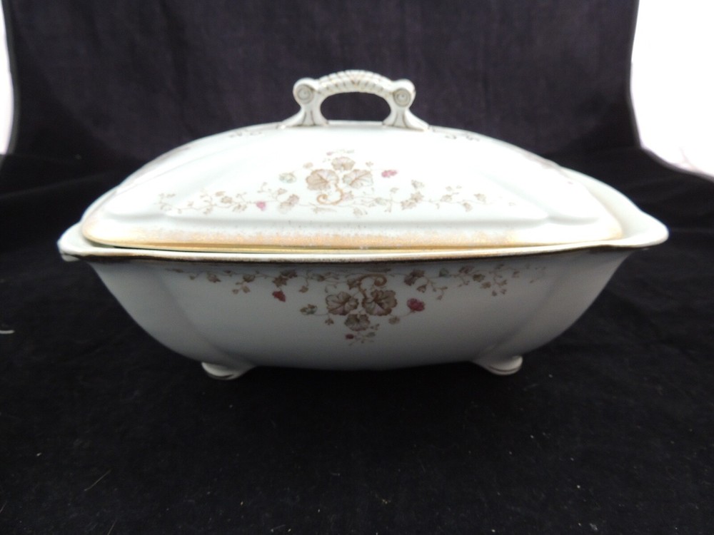 Adamantine China Wheeling Pottery Co  Floral Pattern Covered Serving Dish Footed