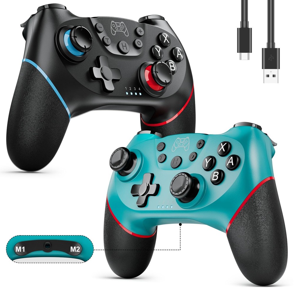 Diswoe Switch Controllers, 2 Pack Wireless Pro Controller for black and blue