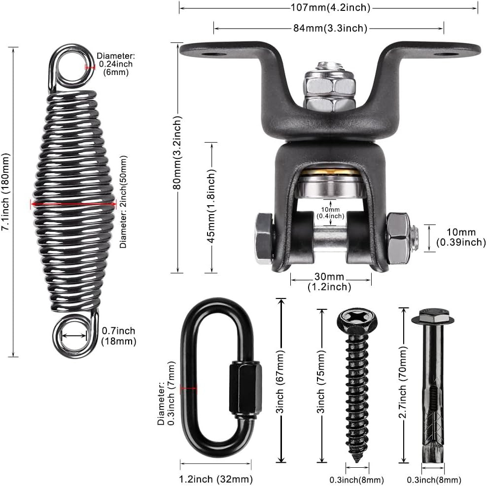 Heavy Bag Ceiling Mount with Spring & Chains 360° Rotation Punching Bag Ceiling
