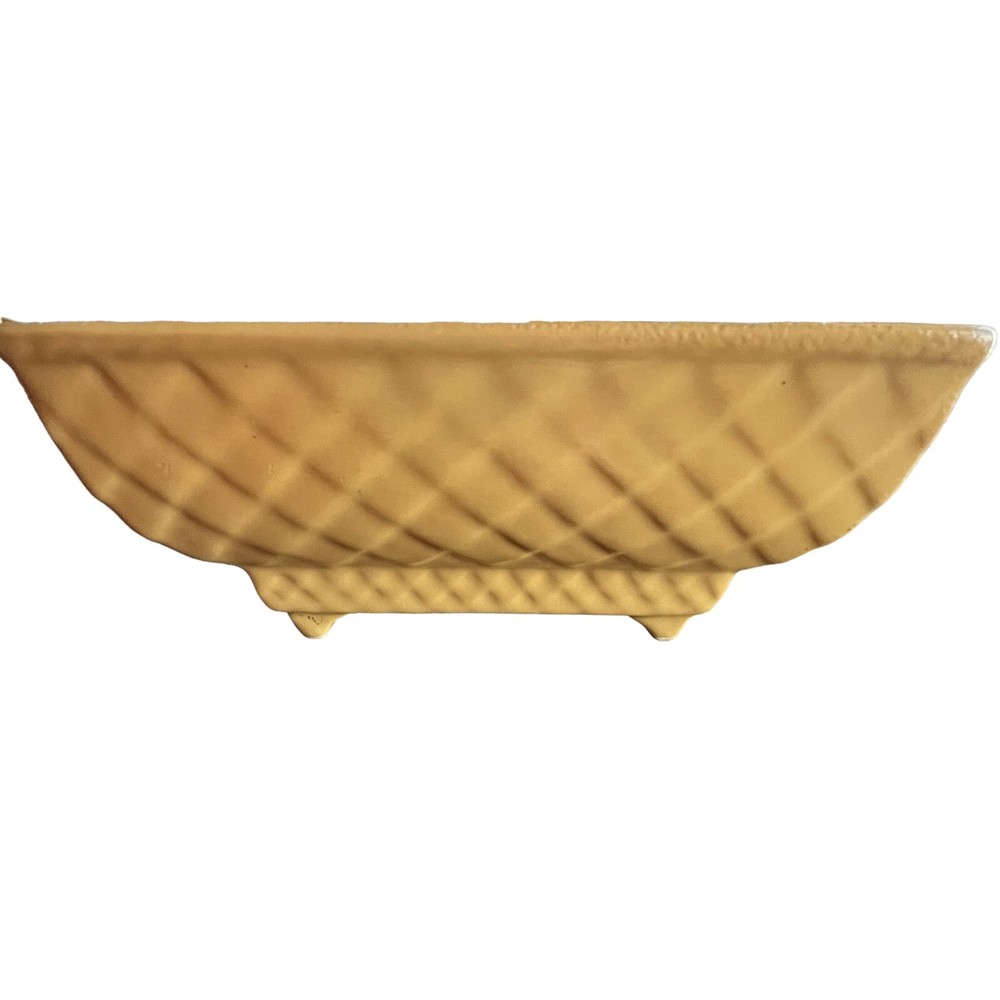 Vintage 404-USA Yellow Ceramic Rectangular Planter Basketweave Pattern Footed