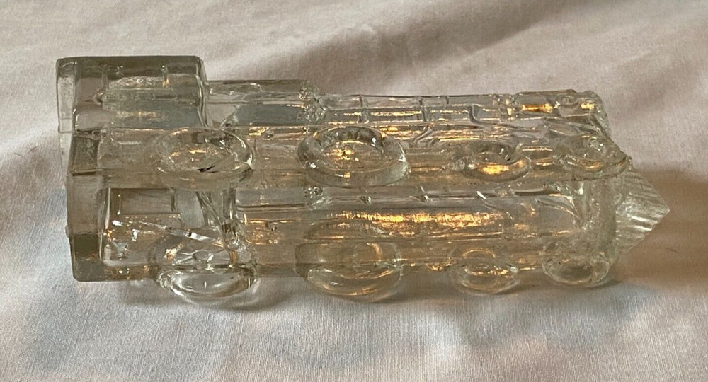 Cute Vintage 40s Clear Glass Train Engine 888 Candy Container