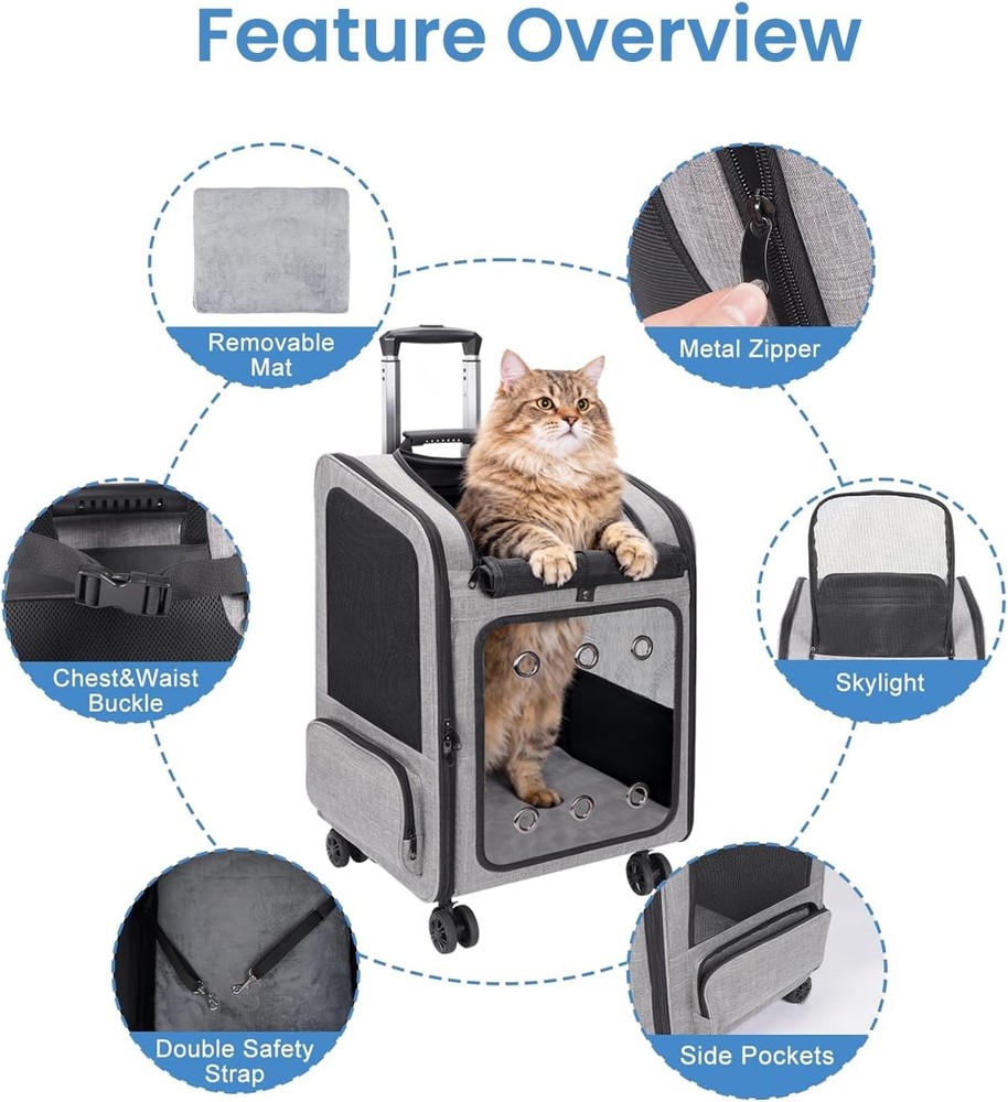 Pet Carrier Backpack Rolling Wheels Large