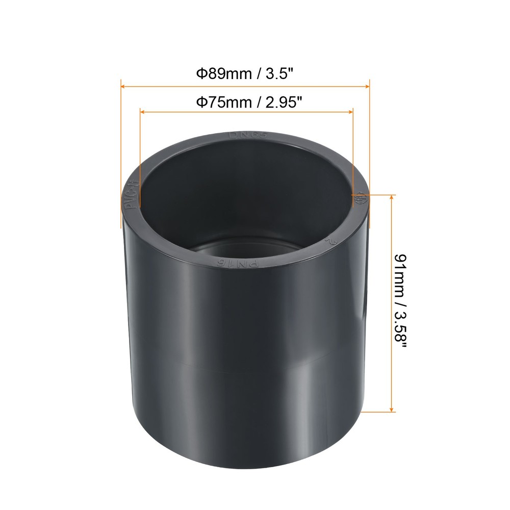 UPVC Pipe Fitting 75mm Socket, 1 Pack Straight Couplings, Dark Grey