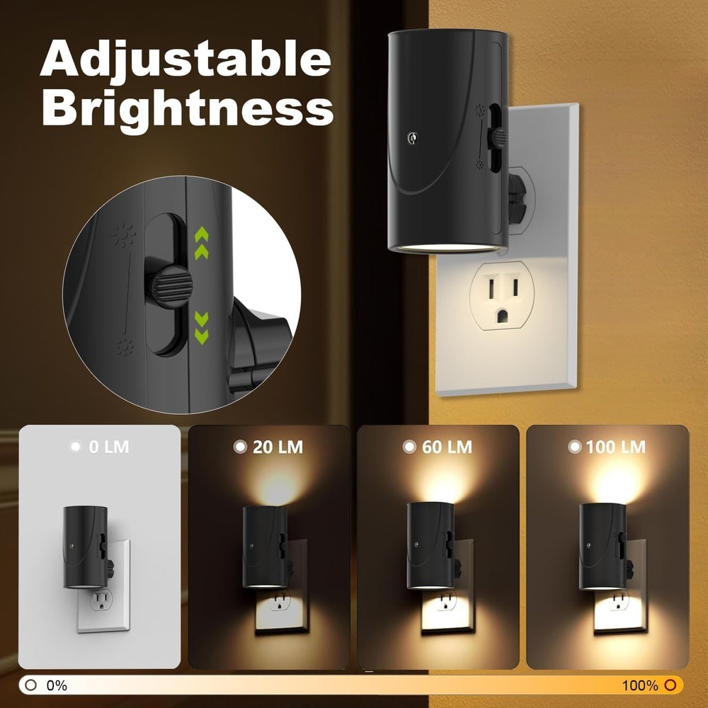 2-Pack Dimmable LED Night Light Plug-in Wall Sensor Dusk to Dawn Soft White 3000