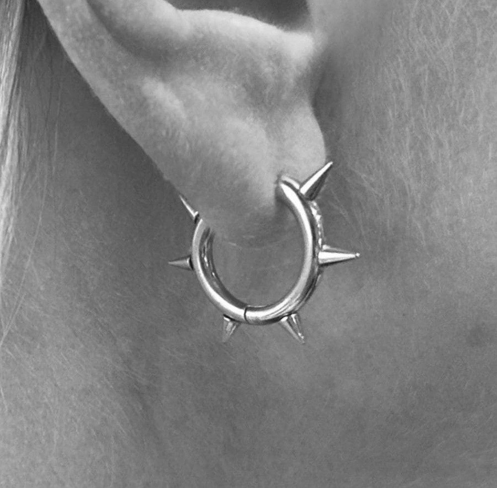 Silver Titanium Spike Hoop Earrings.