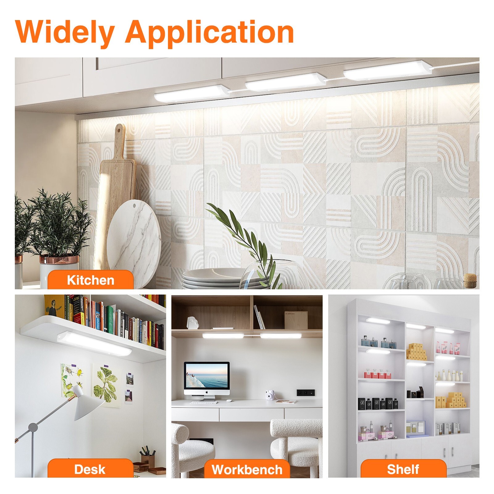 LED 12''/18''/24'' Under Cabinet Closet Light Hardwired Kitchen Lamp Linkable