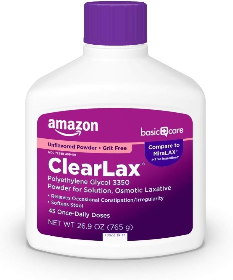 Amazon Basic Care ClearLax PEG 3350 Osmotic Laxative 1.68lb Comparable MiraLAX