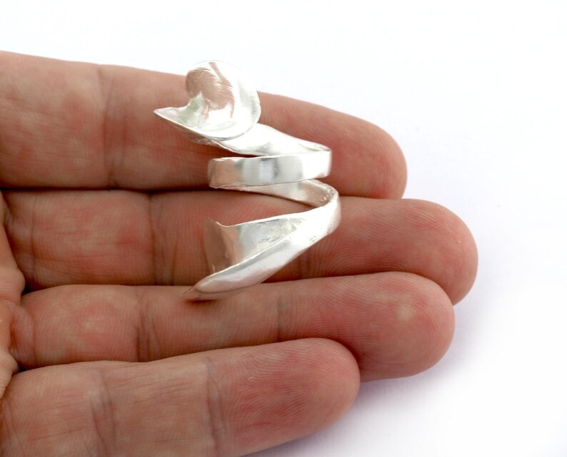 Leaf Wrap Ring Adjustable Shiny Silver Plated (17.5mm 7US inner size) 3495