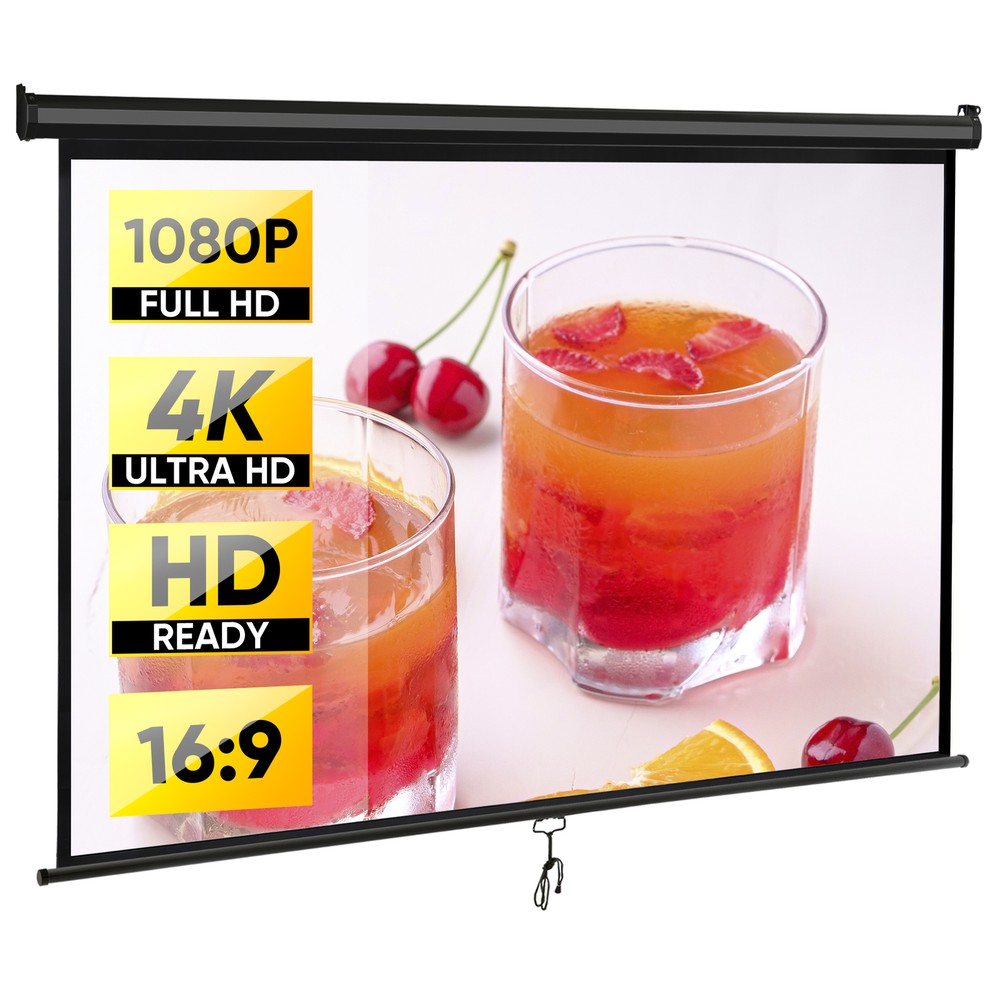 Projector Screen Pull Down 80'' 16:9HD Projection Screen In/Outdoor Movie Screen