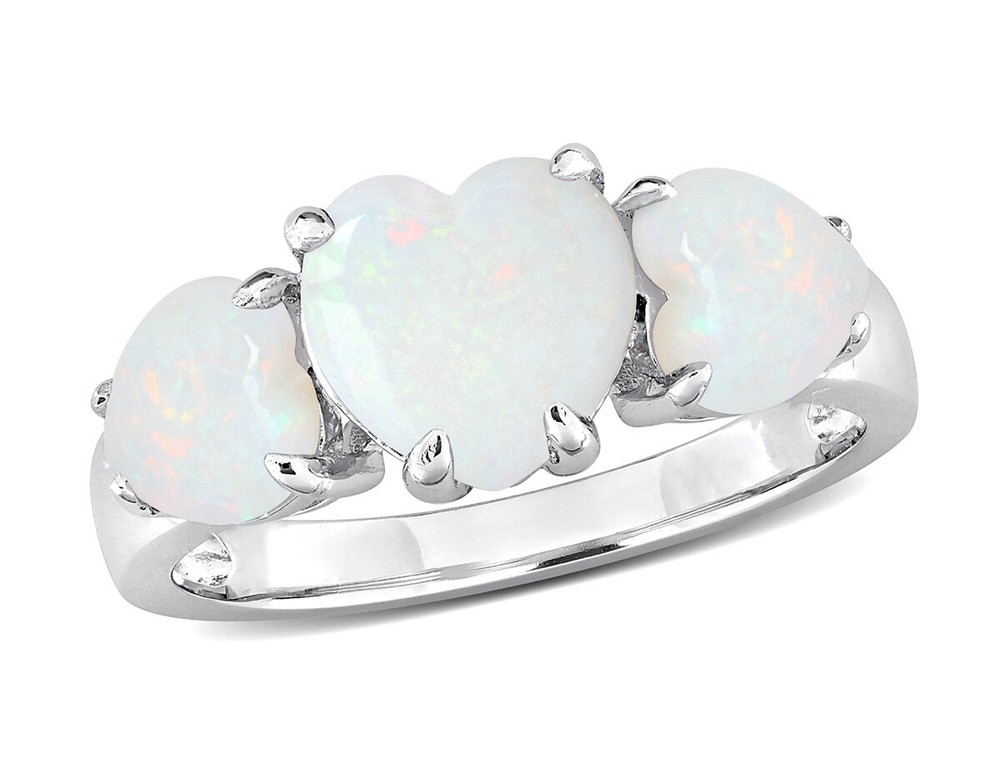 2.22 Carat (ctw) Opal Heart Three Stone Ring Sterling Silver