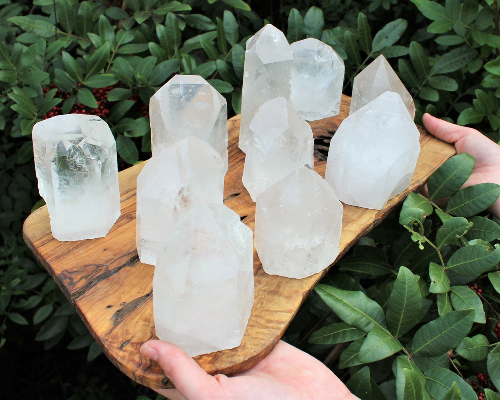 LARGE Clear Quartz Crystal Point with Cut Base - Free Standing Crystal Points