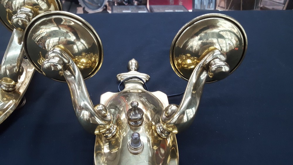 Pair of Two Light Solid Brass Wall Sconces