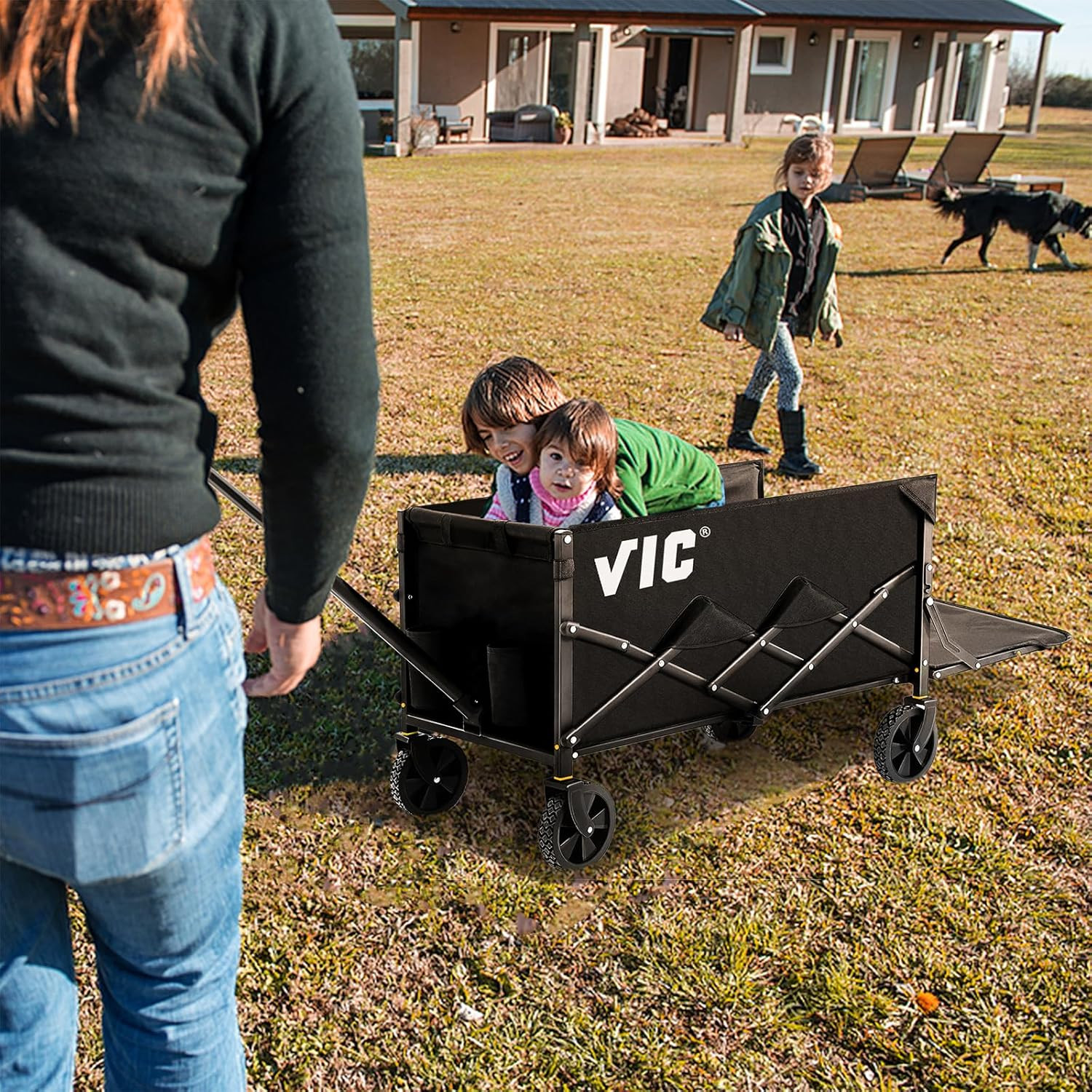 Collapsible Folding Wagon Heavy Duty Cart Extra Long Utility Beach Garden Cart