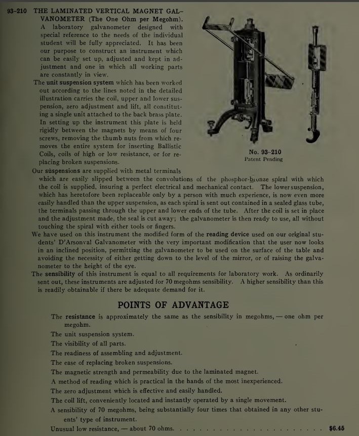 1916 Knott Laminated Vertical Magnet Galvanometer On Cast Iron Trivet Base