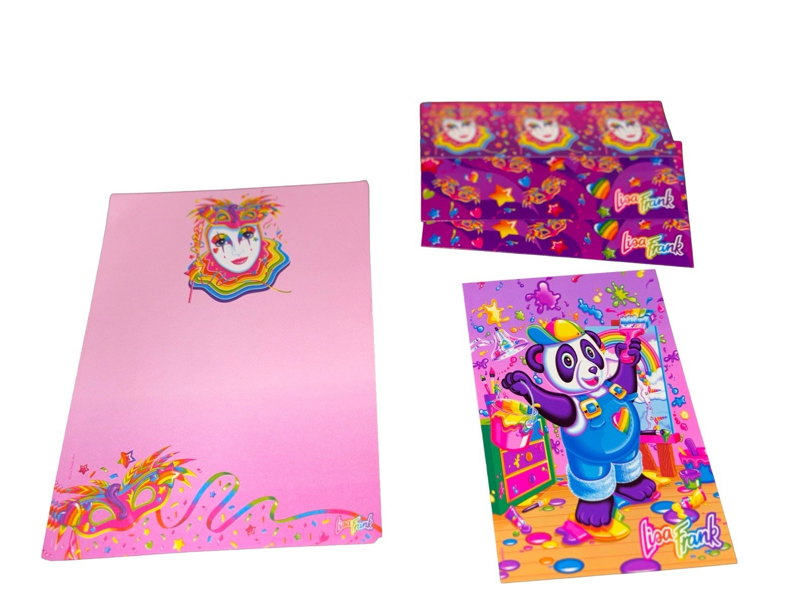 Lisa Frank Stationary Set Mardi Gras Clown Paper Cards Envelopes 90s INCOMPLETE