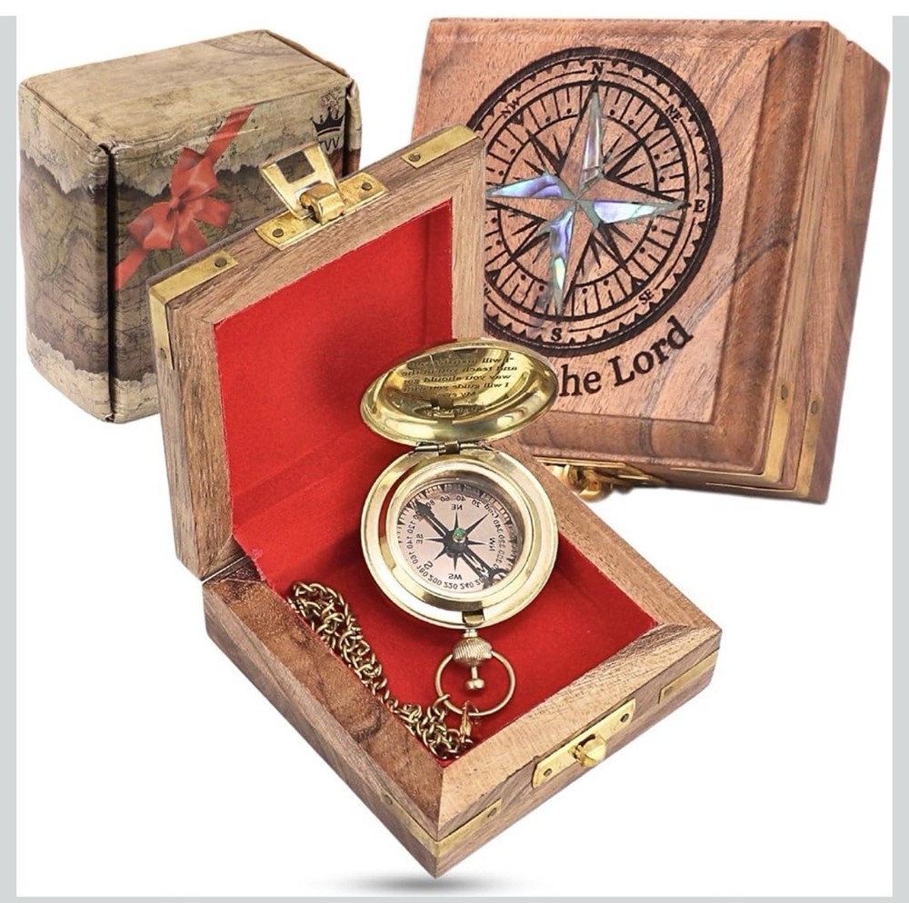Solid Brass Pocket Compass With Bible Verses - Religious - Gift