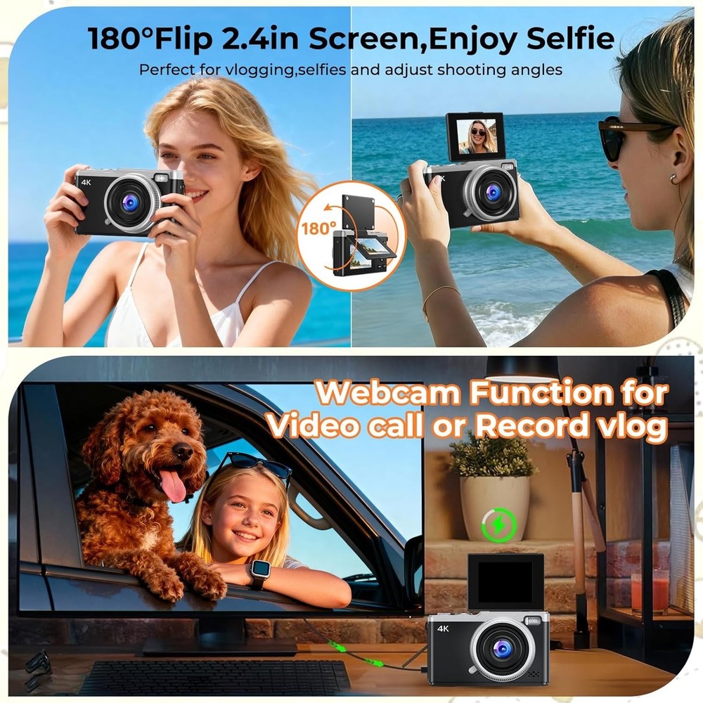 MaxMango Digital Camera, 64MP Autofocus Vlogging Camera for YouTube with 64G
