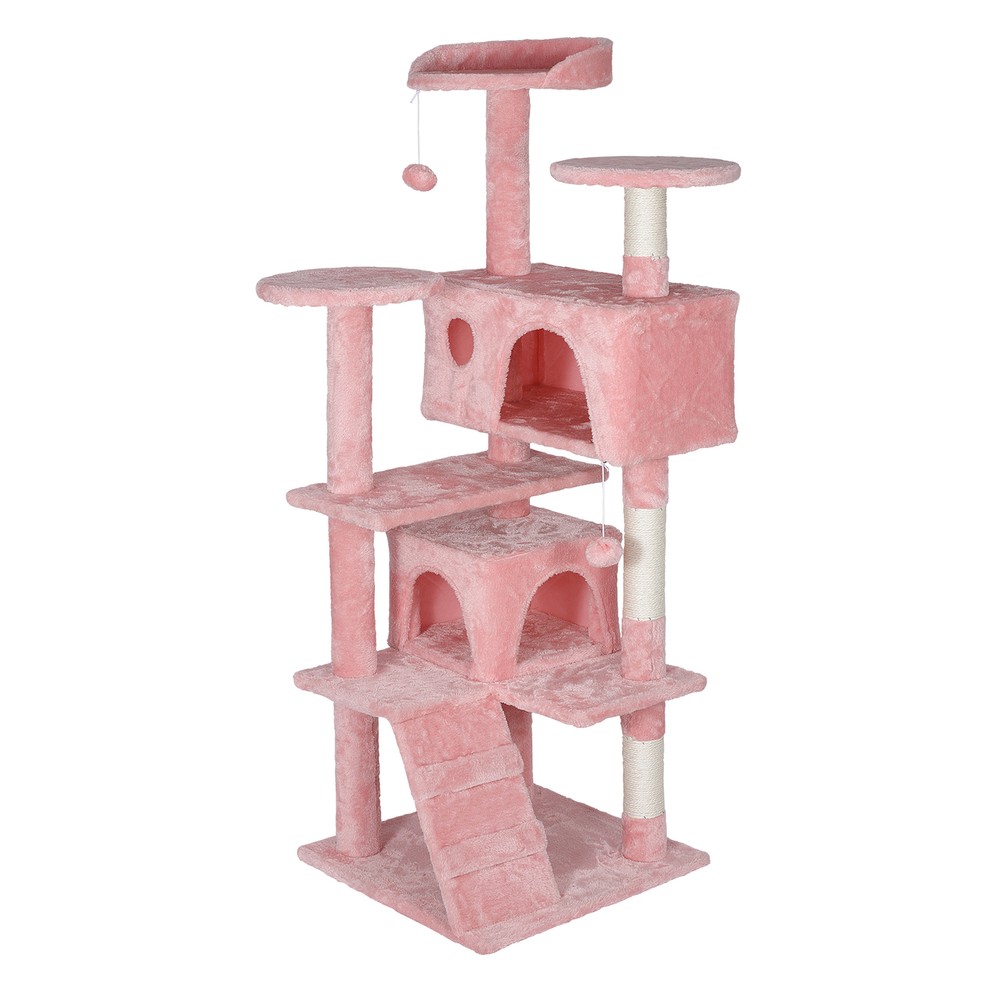 55 Inch Cat Tree Tower Condo Scratching Post Kitten Activity W/3 Perches Pink