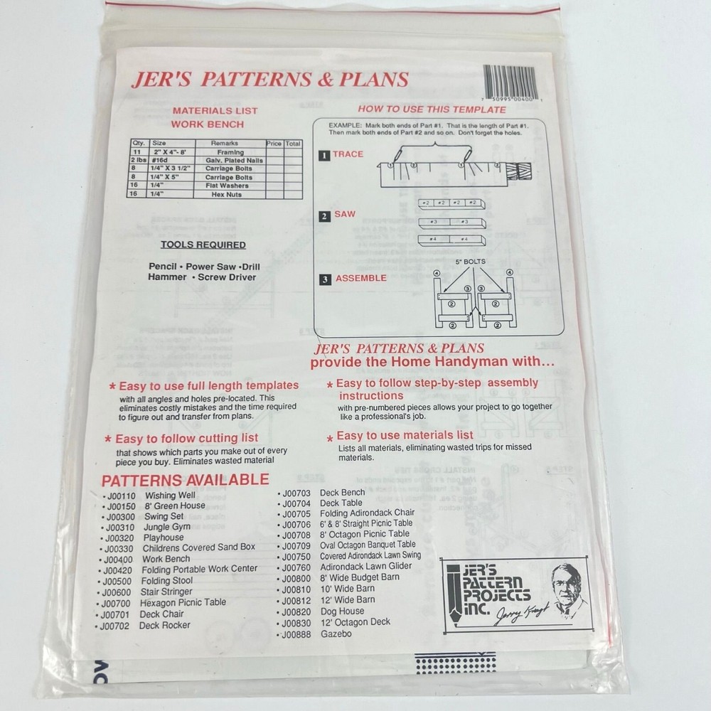 Jer's Patterns & Plans Work Bench 4 feet Heavy Duty J00400