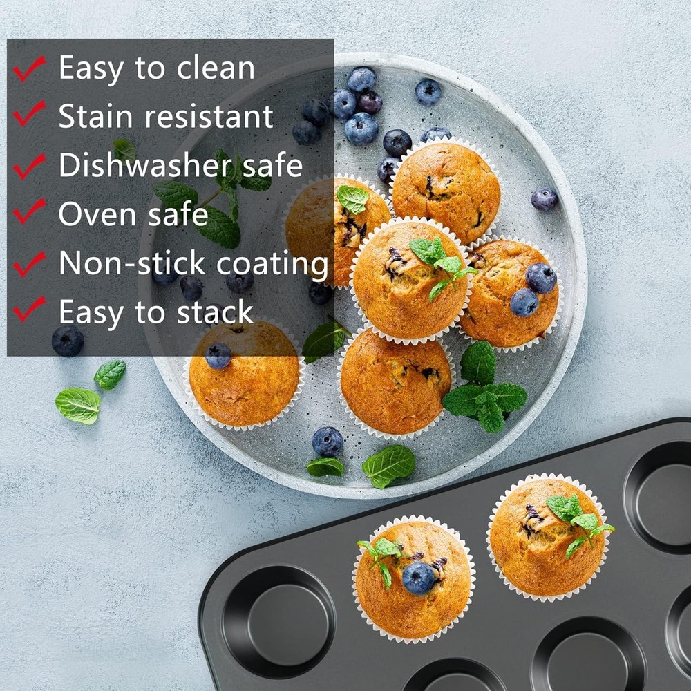Kitchen 5-Piece Nonstick Bakeware Set - Round/Square Cake Pans, Muffin Pan, L...