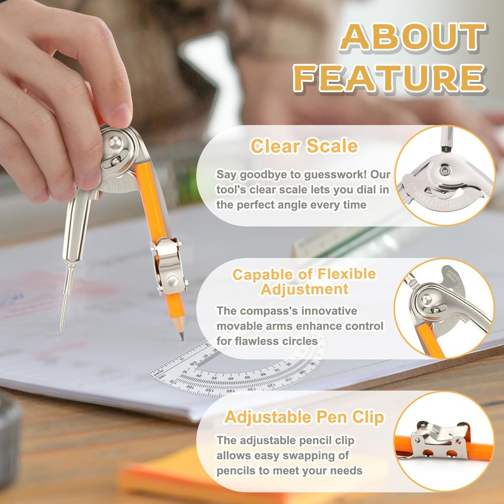 30 Pack Geometry Tool Set, Math Compass for Geometry and 6 Inch Protractor Se...