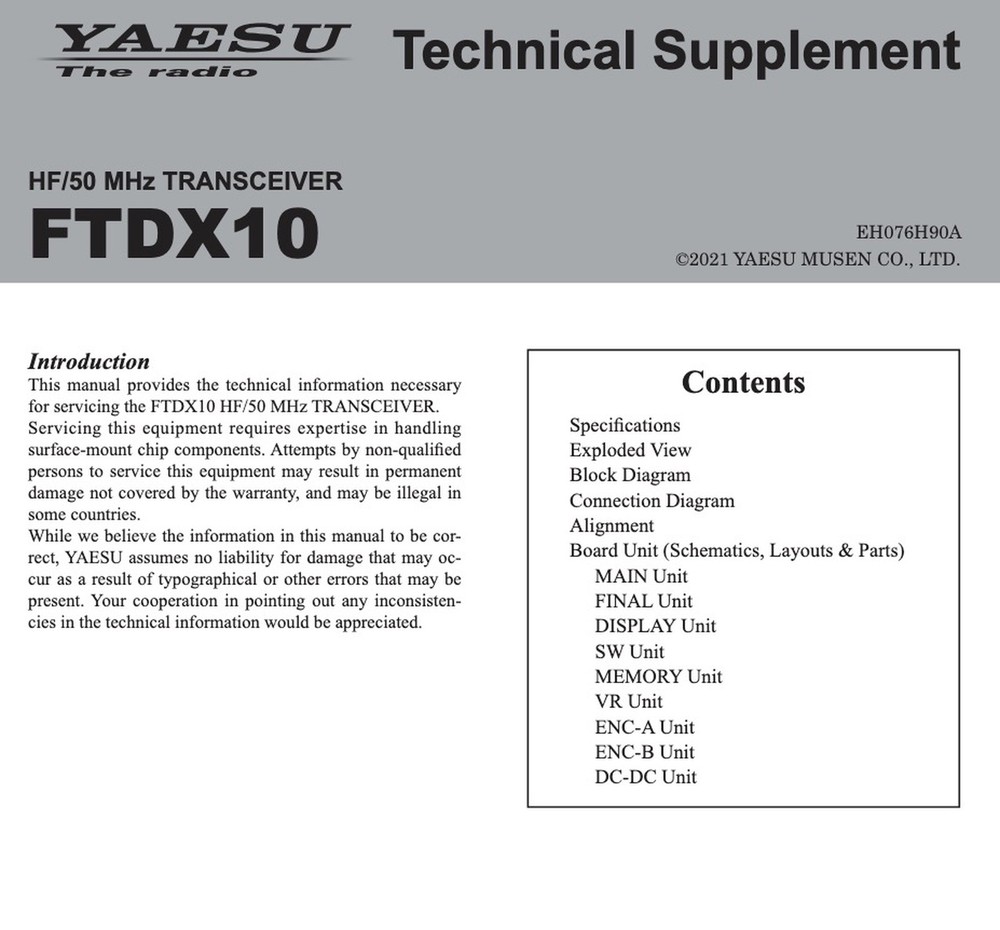 CDROM YAESU FTDX10 OPERATING, TECHNICAL SUPPLEMENT/SERVICE, & CAT MANUAL VIA PDF
