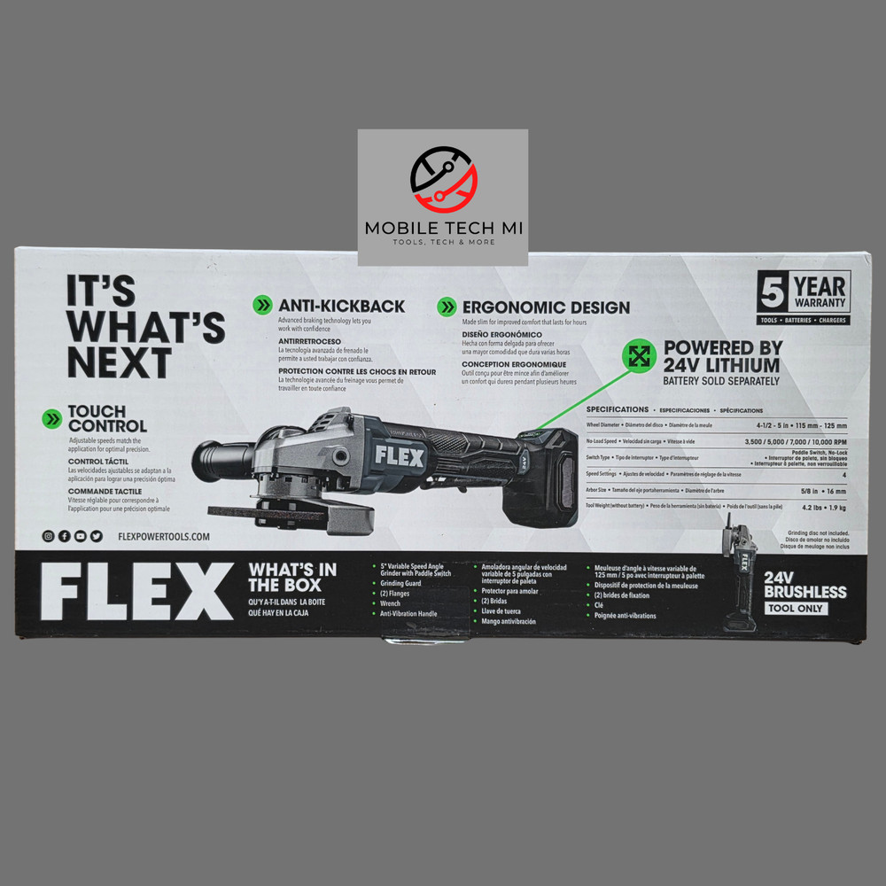 FLEX 24V 5" Variable Speed Angle Grinder w/ Paddle Switch Brushless FX3171A-Z