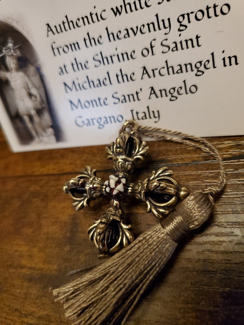 St. Michael Cross Medallion Stones Cave Monte Sant’Angelo Gargano Italy