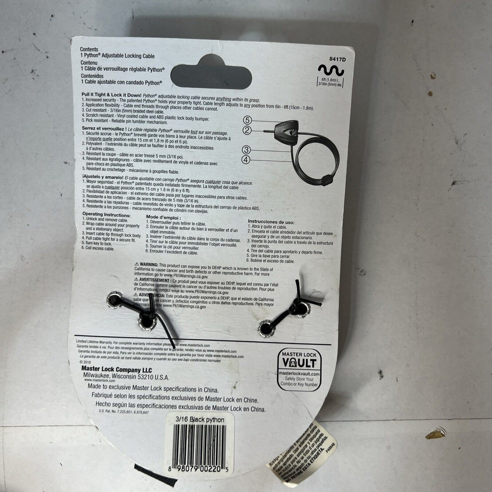 Master Lock 8417D Python Adjustable Locking Cable