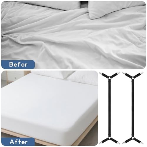 Bed Sheet Holder Straps Adjustable Sheet Fasteners Clips Keep Bedding 2 Black